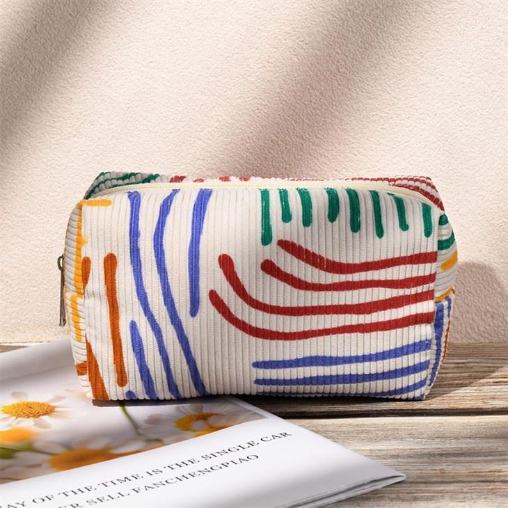 Portable Cute Stripe Corduroy Makeup Bag