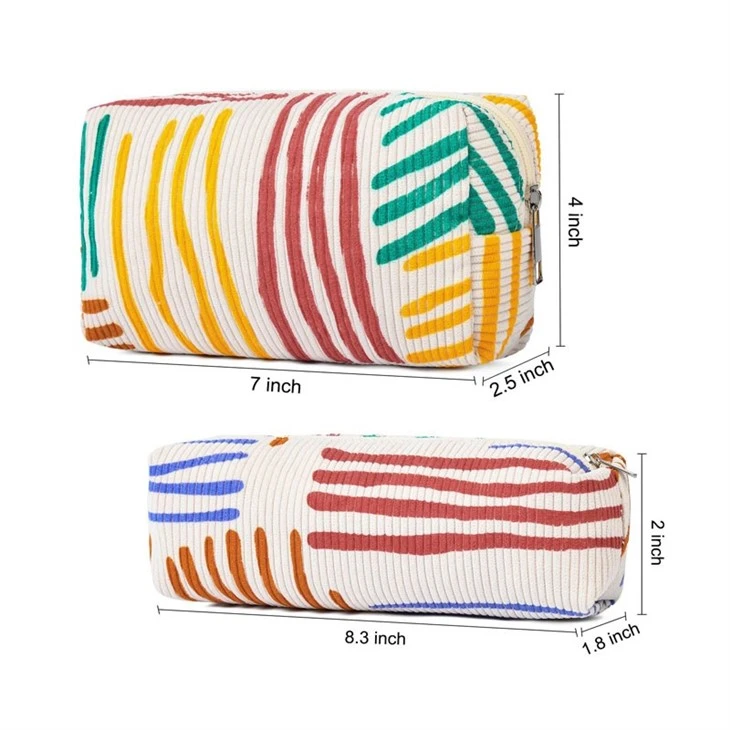 Portable Cute Stripe Corduroy Makeup Bag