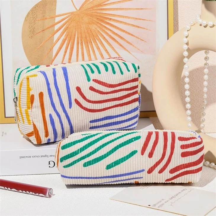 Portable Cute Stripe Corduroy Makeup Bag
