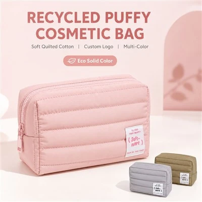 Logo tad-dwana Riċiklat Nylon Quilted Puffer Makeup Pouch