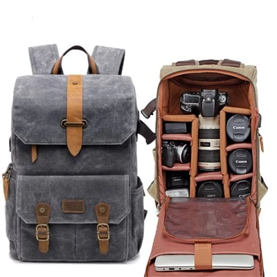 Waxed Kanvas Kamera Backpack B'Inserzjonijiet Rimovibbli